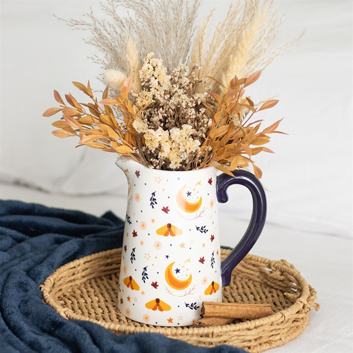 Autumn Magic Harvest Moon Print Ceramic Flower Jug front white yellow