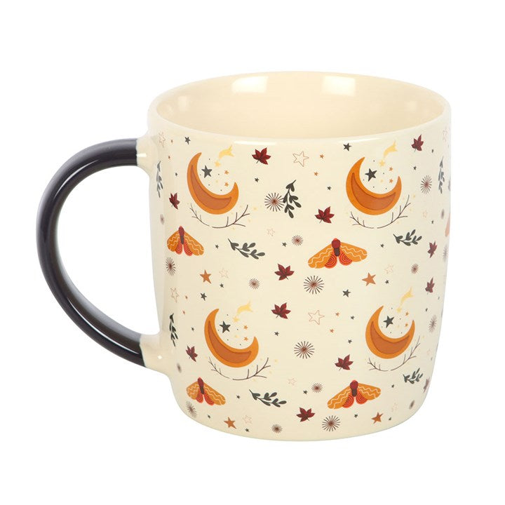 Autumn Magic Harvest Moon Print Mug front orange white