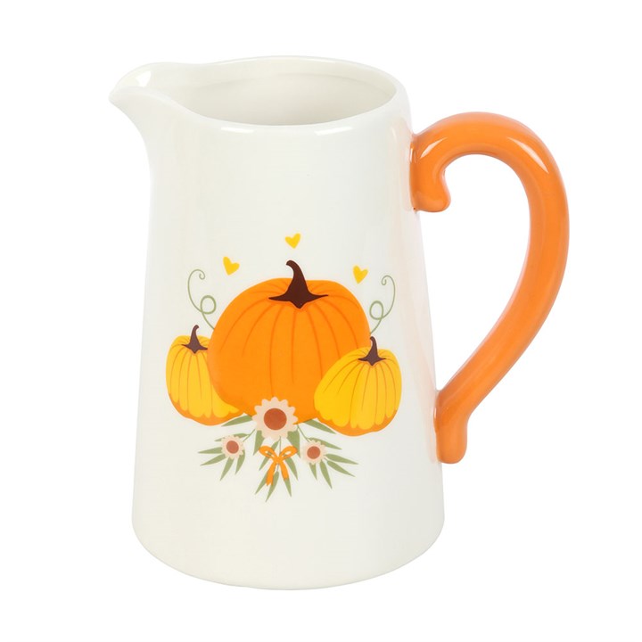 Autumn Pumpkin Ceramic Flower Jug Back orange white