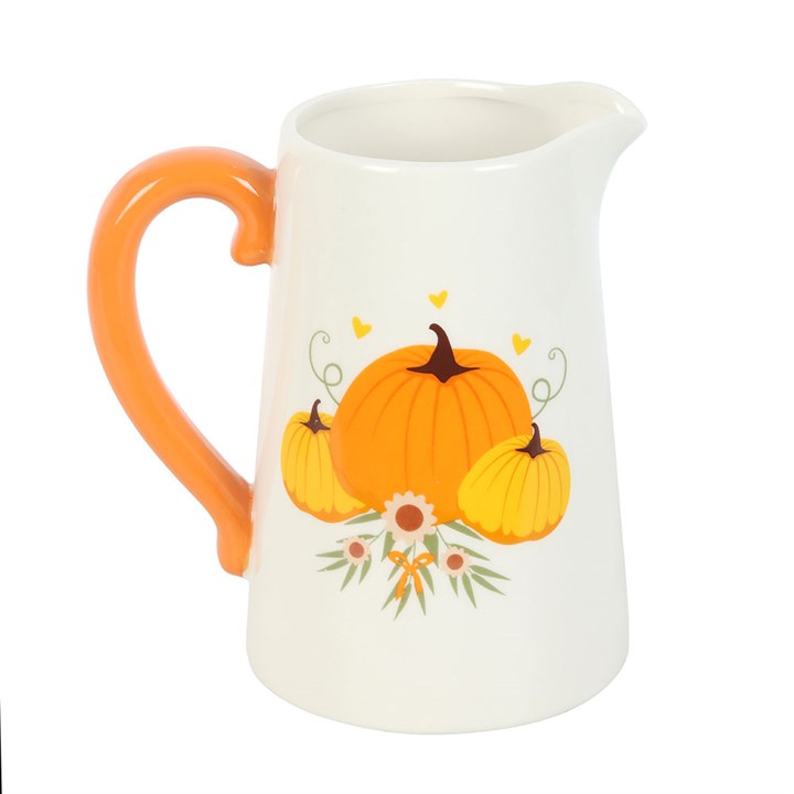 Autumn Pumpkin Ceramic Flower Jug Front White orange