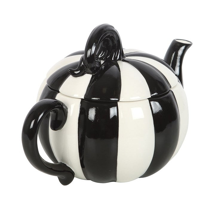 Black and White Striped Pumpkin Teapot N/A