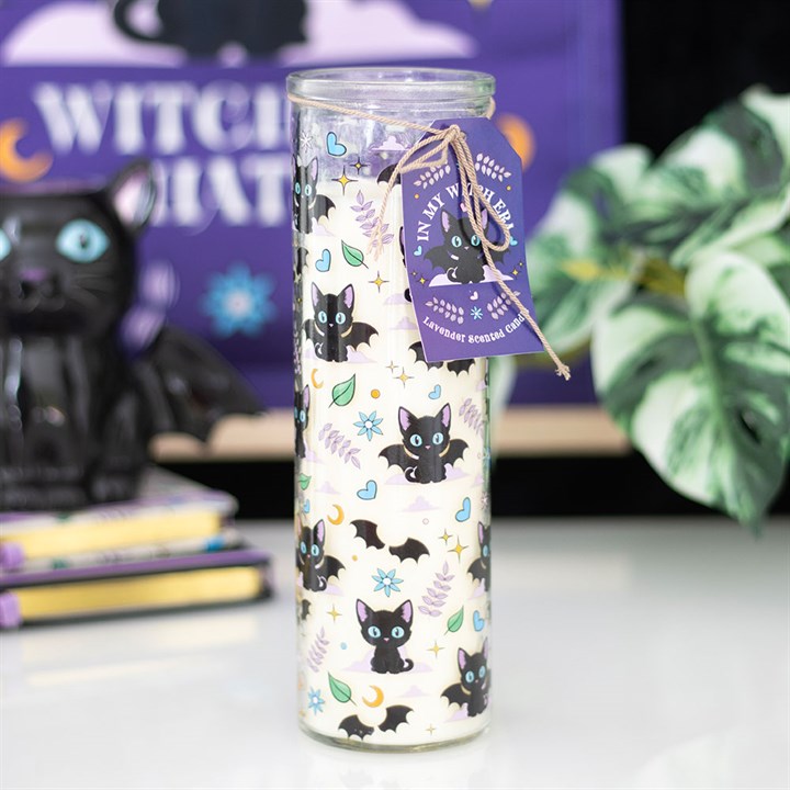Cute and Creepy Cat Print Lavender Tube Candle N/A