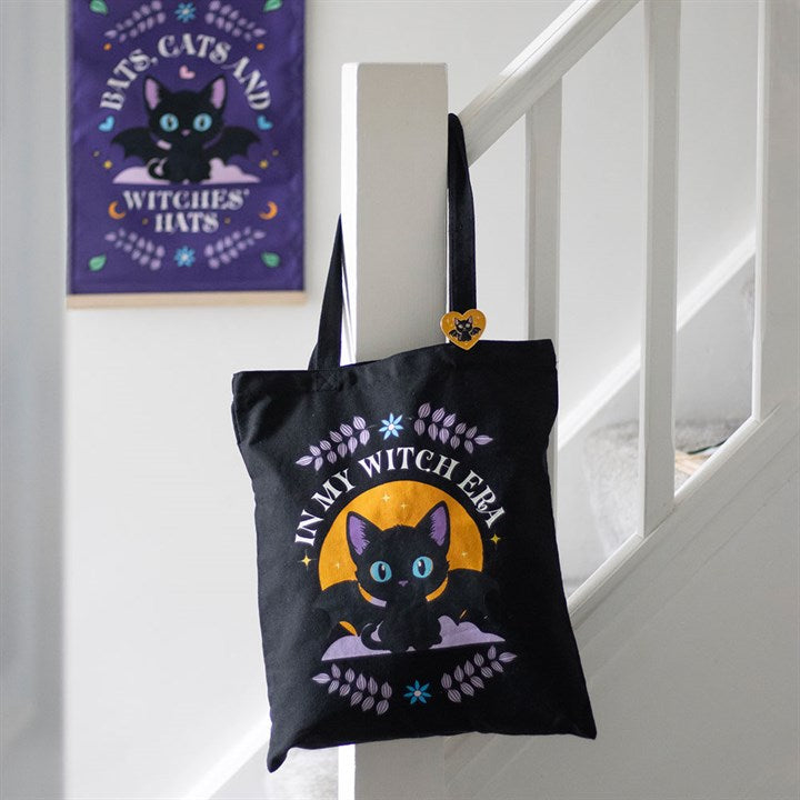In My Witch Era Bat Cat Polycotton Tote Bag with Enamel Pin N/A