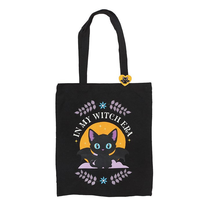 In My Witch Era Bat Cat Polycotton Tote Bag with Enamel Pin N/A