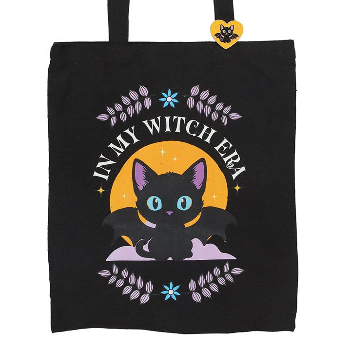 In My Witch Era Bat Cat Polycotton Tote Bag with Enamel Pin N/A