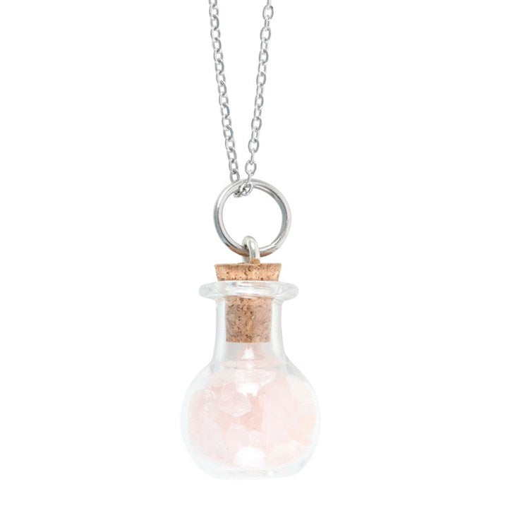 Love Rose Quartz Crystal Chip Potion Bottle Necklace N/A