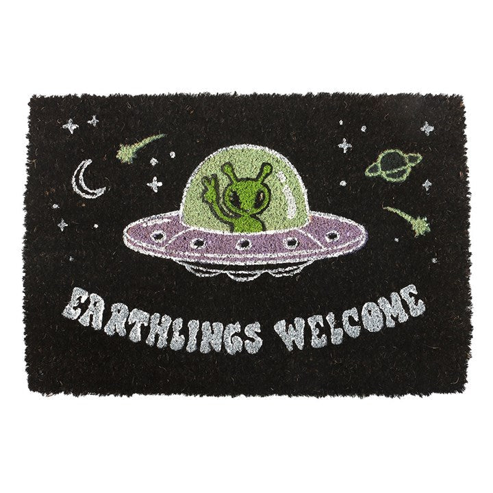 Black Earthlings Welcome Alien UFO Doormat N/A