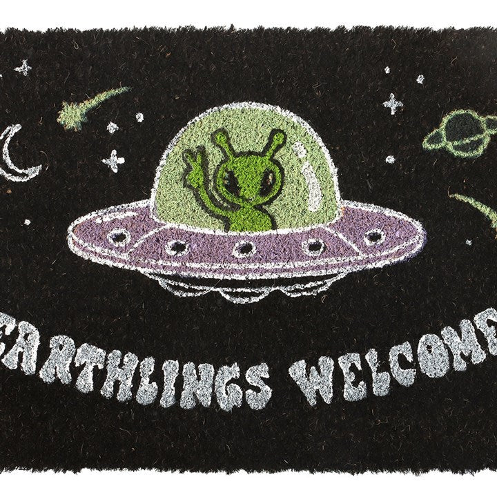 Black Earthlings Welcome Alien UFO Doormat N/A
