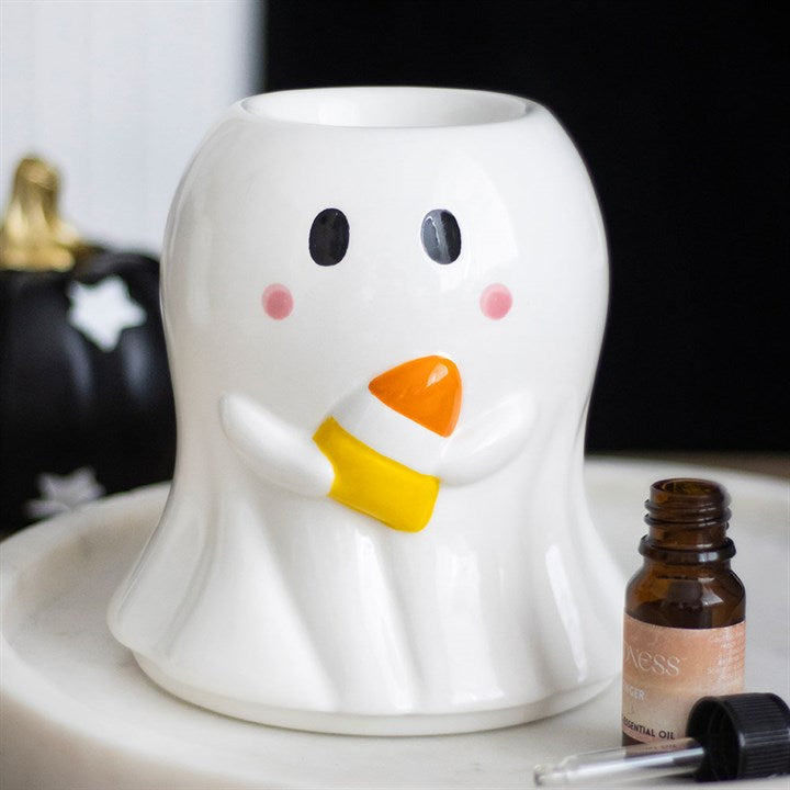 Candy Corn Ghost Oil Burner and Wax Warmer Front White Orange