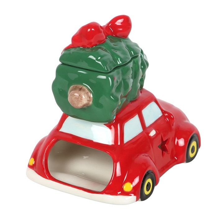 Car with Christmas Tree Oil Burner Back Red Green