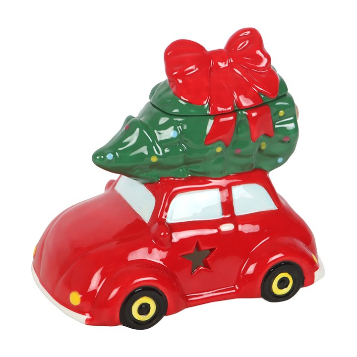 Car with Christmas Tree Oil Burner Side Red Green