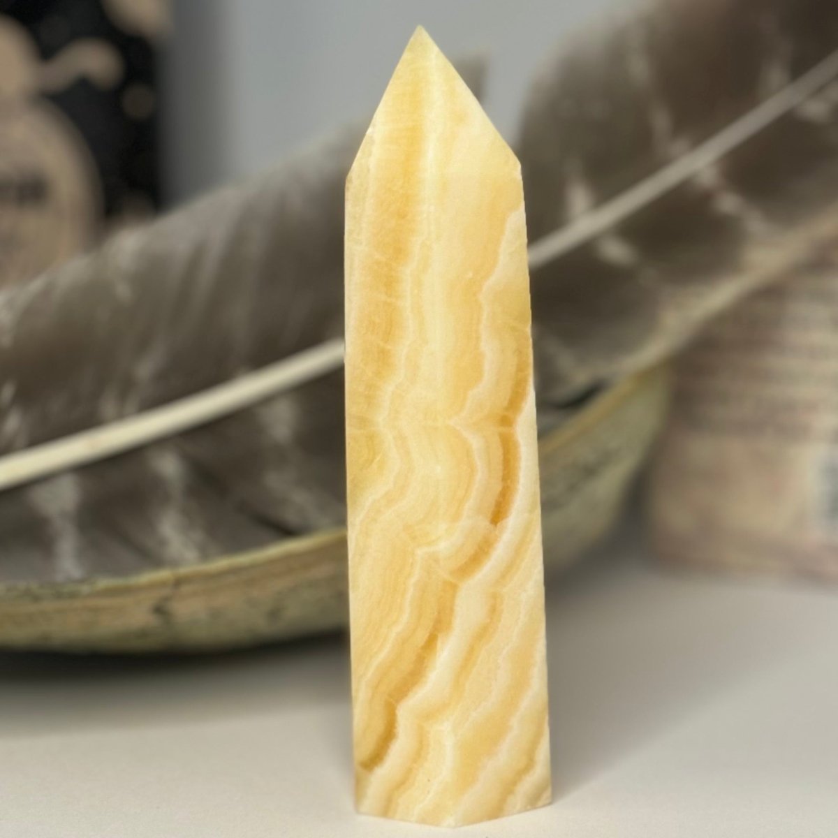 Orange banded calcite tower Crystal - Witch, Pagan, Witchcraft, Altar, Spiritual