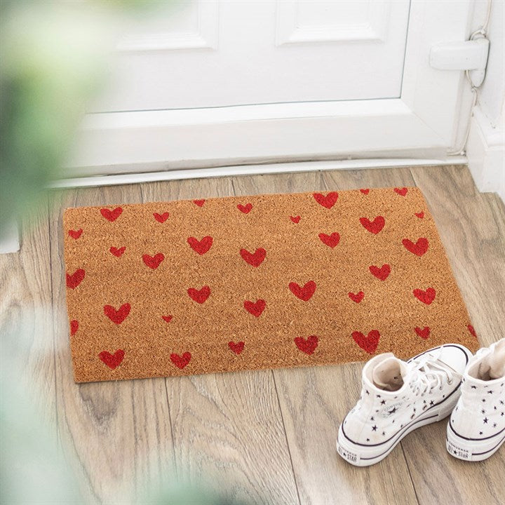 Natural Red Love Heart Doormat N/A