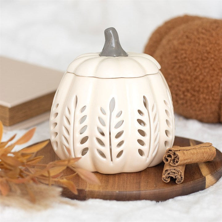 Cream Leaf Cut Out Pumpkin Oil Burner and Wax Warmer N/A