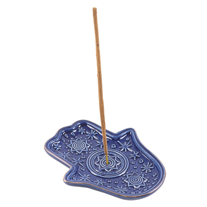 Dark Blue Hand of Hamsa Incense Holder and Trinket Dish N/A