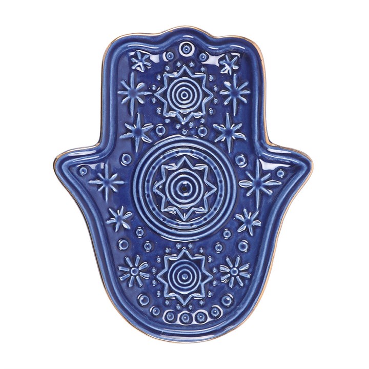 Dark Blue Hand of Hamsa Incense Holder and Trinket Dish N/A