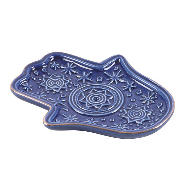 Dark Blue Hand of Hamsa Incense Holder and Trinket Dish N/A