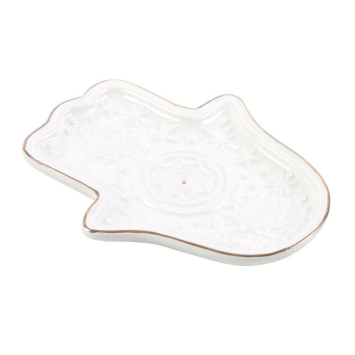 White Hand of Hamsa Incense Holder and Trinket Dish N/A