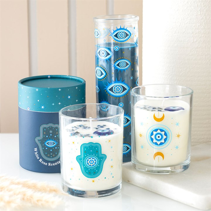 All Seeing Eye Print White Rose Tube Candle N/A
