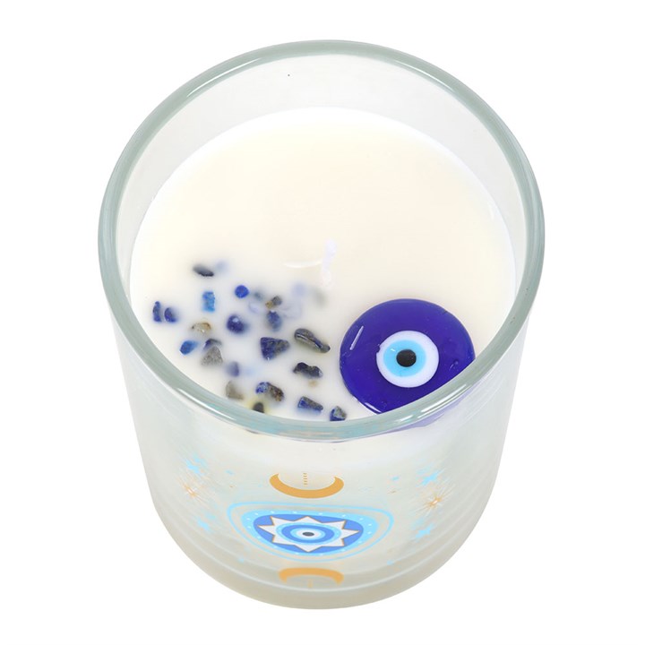 Under Watchful Eyes White Rose Candle with Crystals N/A