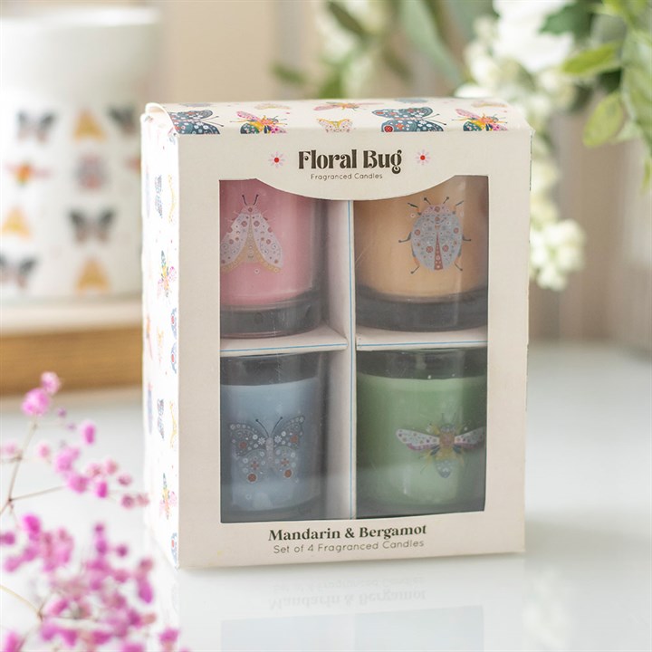 Set of 4 Floral Bug Mandarin & Bergamot Candles N/A