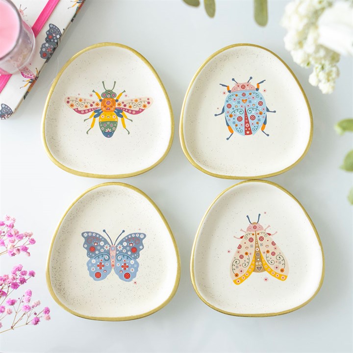 Set of 4 Floral Bug Trinket Dishes N/A
