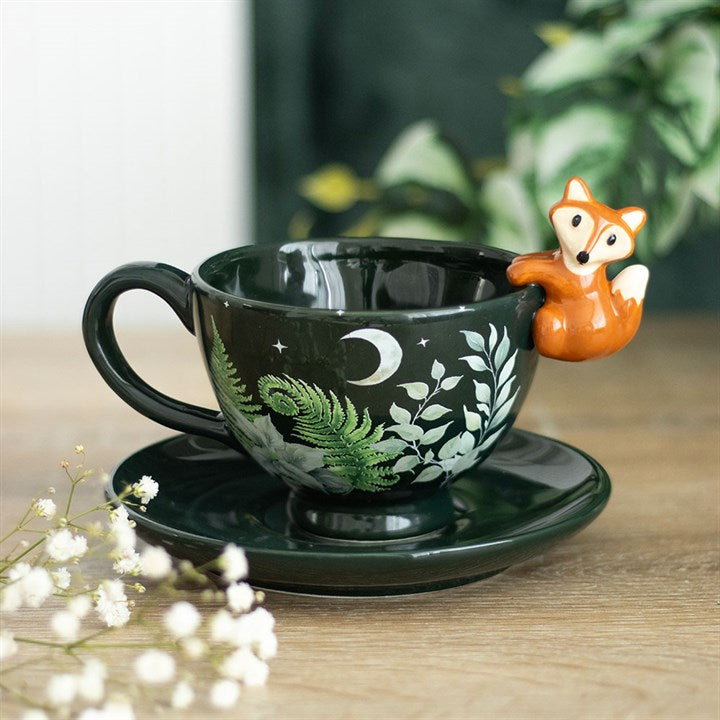 Green Forest Teacup with Fox N/A