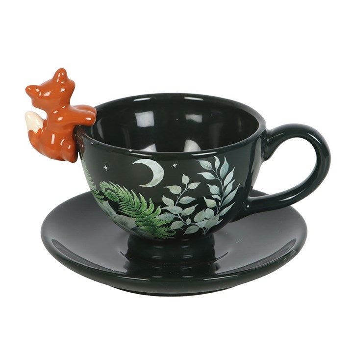Green Forest Teacup with Fox N/A