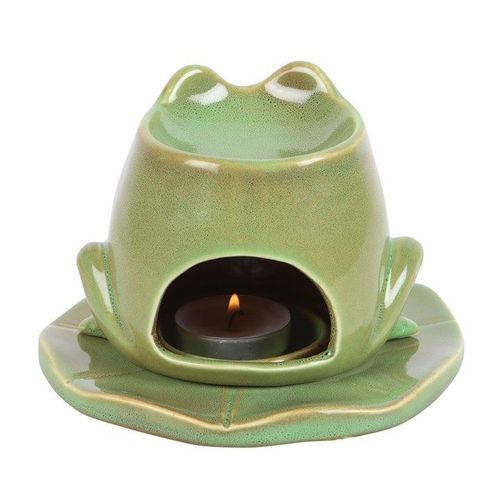 Frog Shaped Oil Burner on Lily Pad Back Green