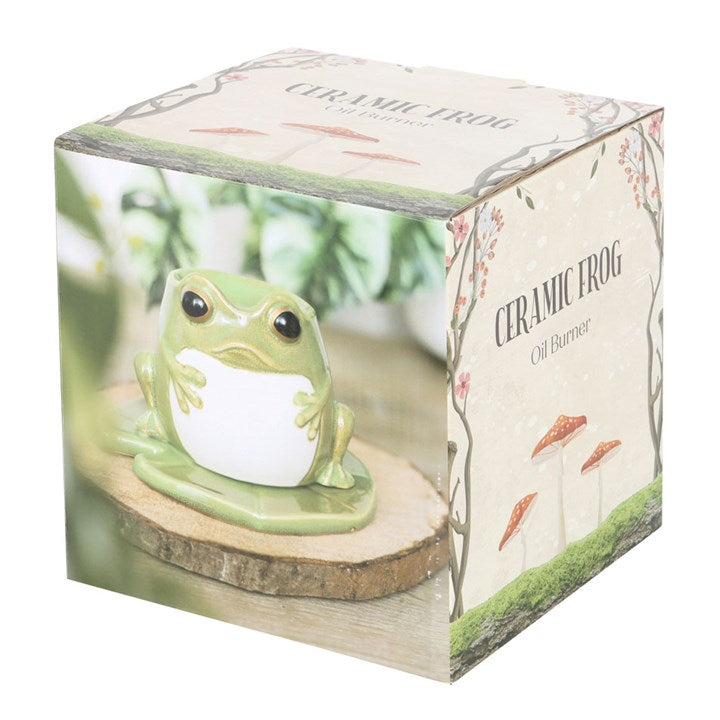 Frog Shaped Oil Burner on Lily Pad Packaged Green White