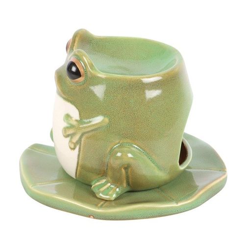 Frog Shaped Oil Burner on Lily Pad Side Green White