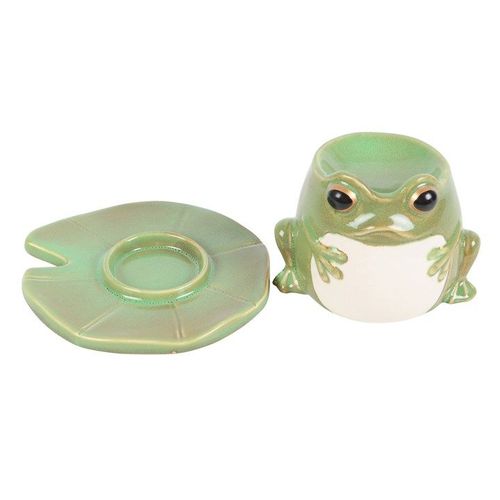Frog Shaped Oil Burner on Lily Pad Front Detatched Green White