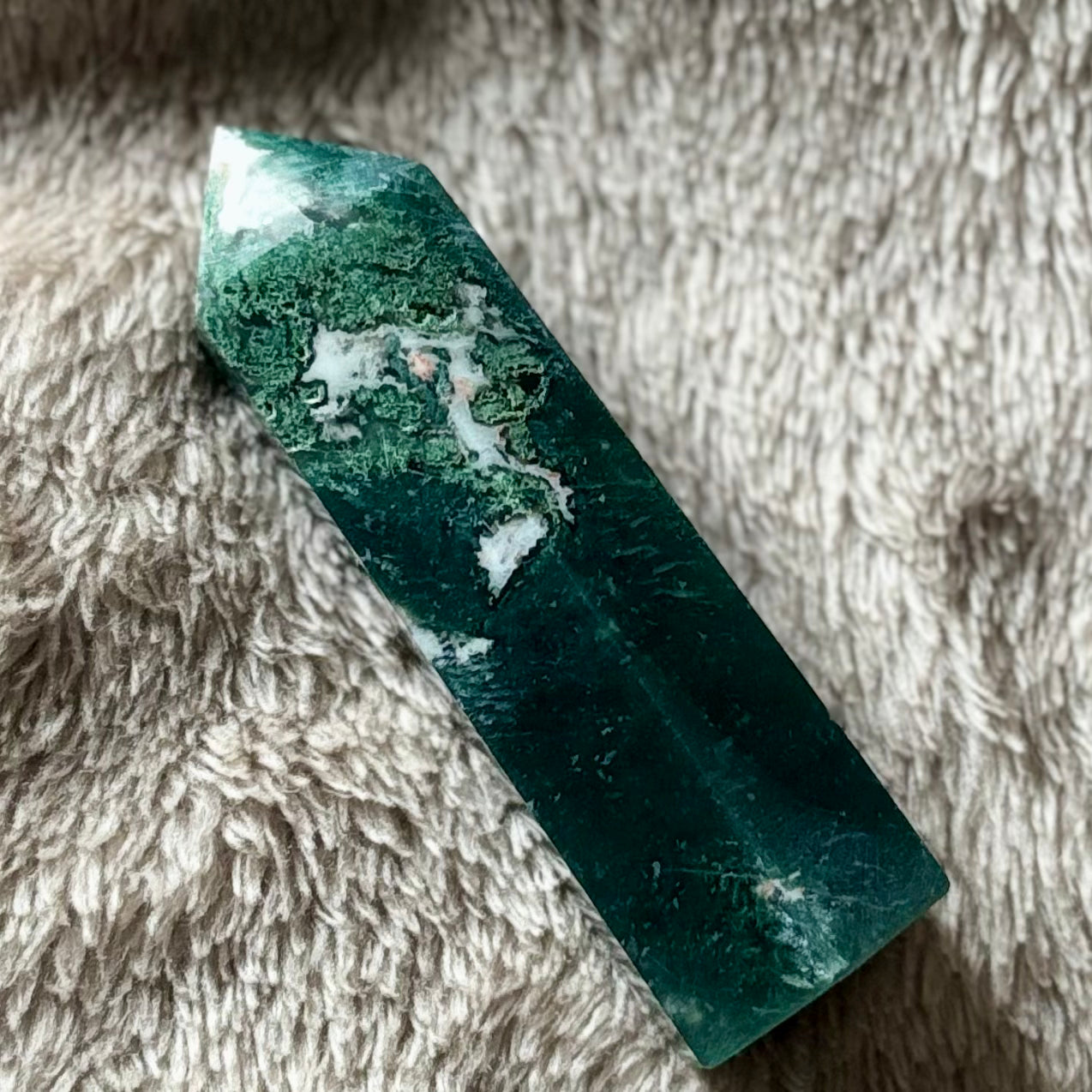 Moss agate tower Crystal - Witch, Pagan, Witchcraft, Altar, Spiritual