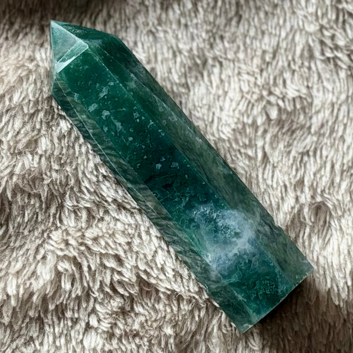 Moss agate tower Crystal - Witch, Pagan, Witchcraft, Altar, Spiritual