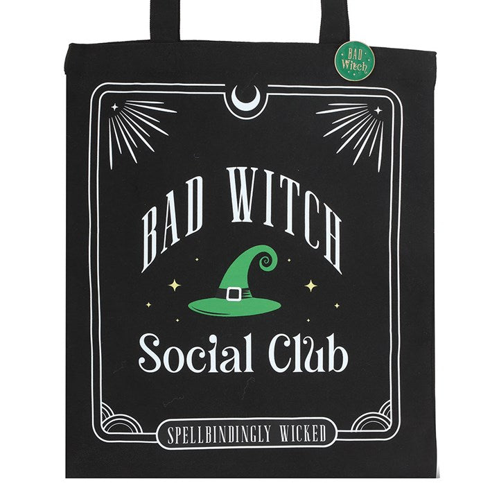 Bad Witch Social Club Polycotton Tote Bag with Pin Badge N/A