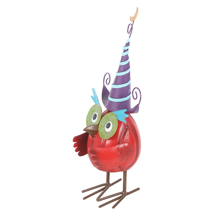 Red Metal Owl Ornament with Witch Hat N/A