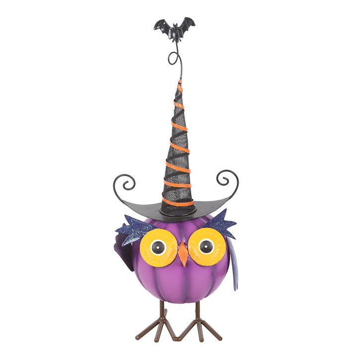 Purple Metal Owl Ornament with Witch Hat N/A