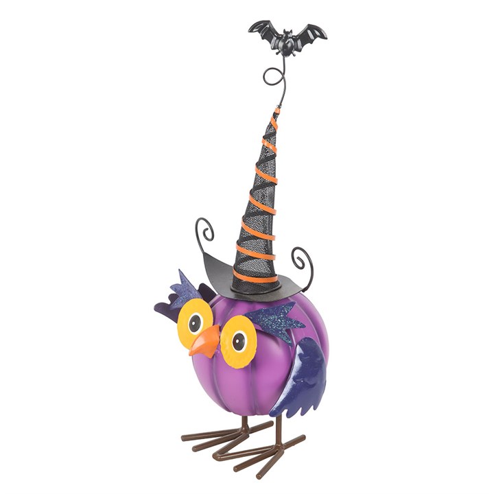 Purple Metal Owl Ornament with Witch Hat N/A