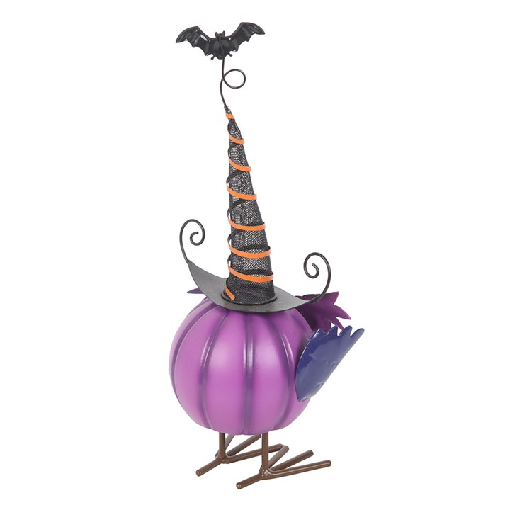 Purple Metal Owl Ornament with Witch Hat N/A