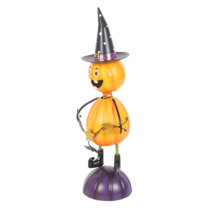 Orange Metal Pumpkin Man Ornament with Witch Hat N/A