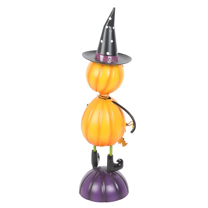 Orange Metal Pumpkin Man Ornament with Witch Hat N/A