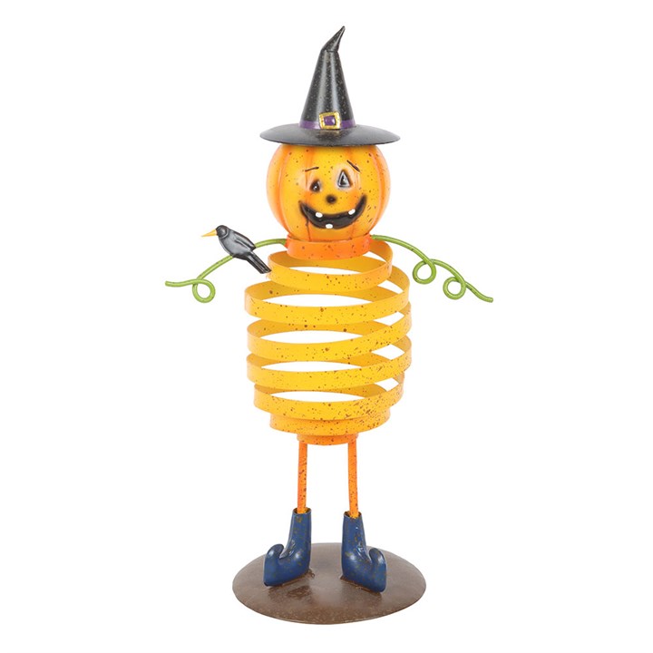 Orange Metal Pumpkin Man Ornament with Spring Body N/A