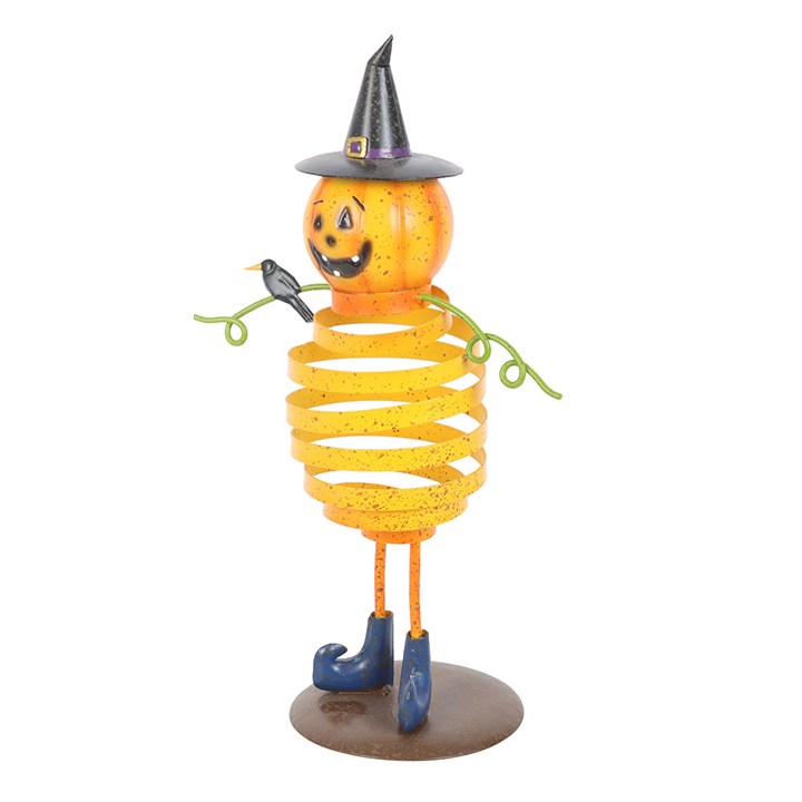Orange Metal Pumpkin Man Ornament with Spring Body N/A