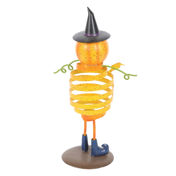 Orange Metal Pumpkin Man Ornament with Spring Body N/A
