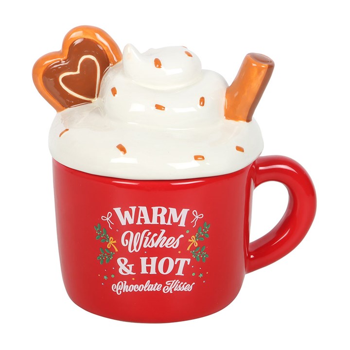 Hot Chocolate Mug Shaped Oil Burner Front Red White