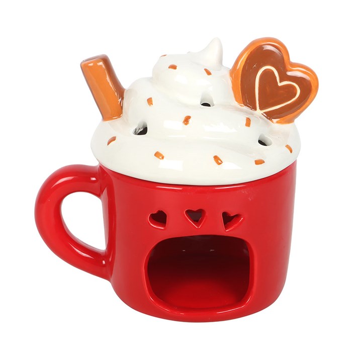 Hot Chocolate Mug Shaped Oil Burner Front Red White