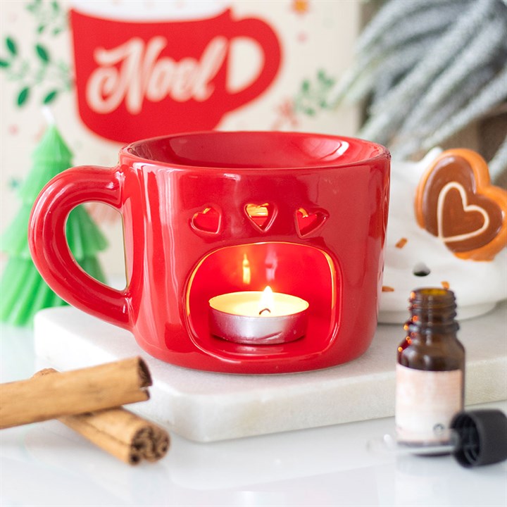 Hot Chocolate Mug Shaped Oil Burner Front Red