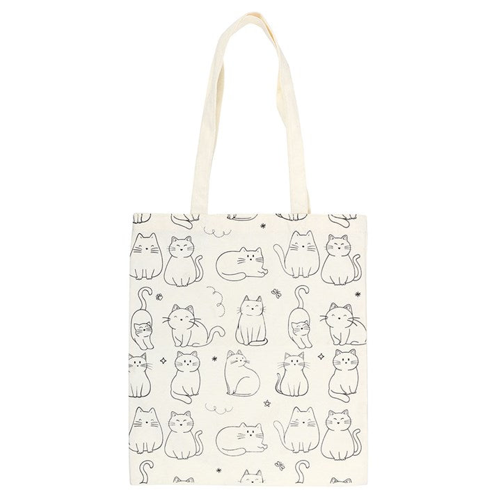 White Cat Print Polycotton Tote Bag N/A