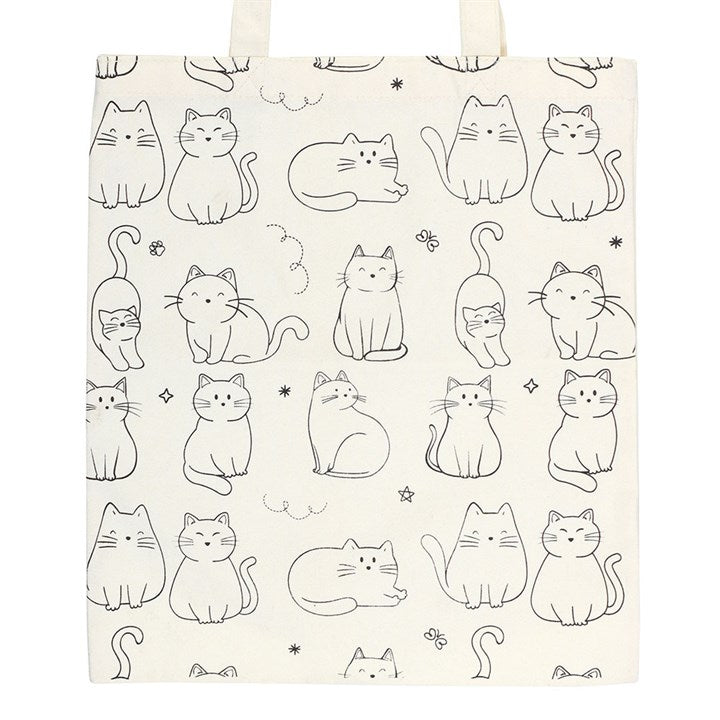 White Cat Print Polycotton Tote Bag N/A