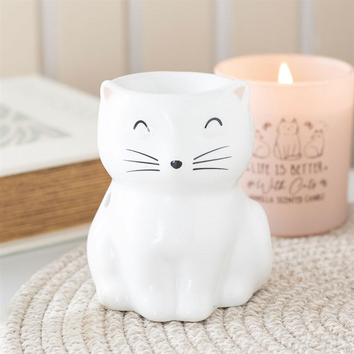 White Happy Cat Oil Burner N/A